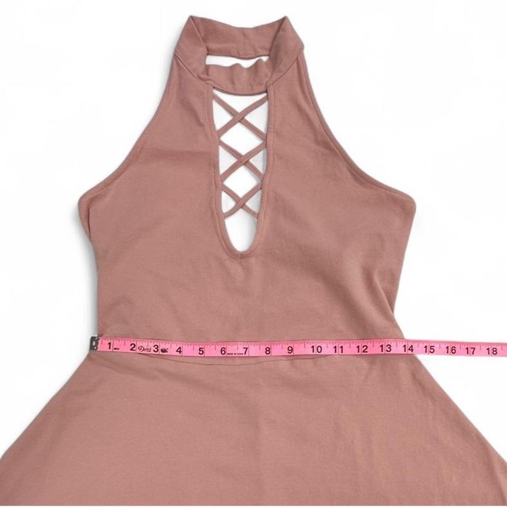 Express Pink Backless Halter Dress criss cross plunging V neck Circle skirt - Picture 6 of 8